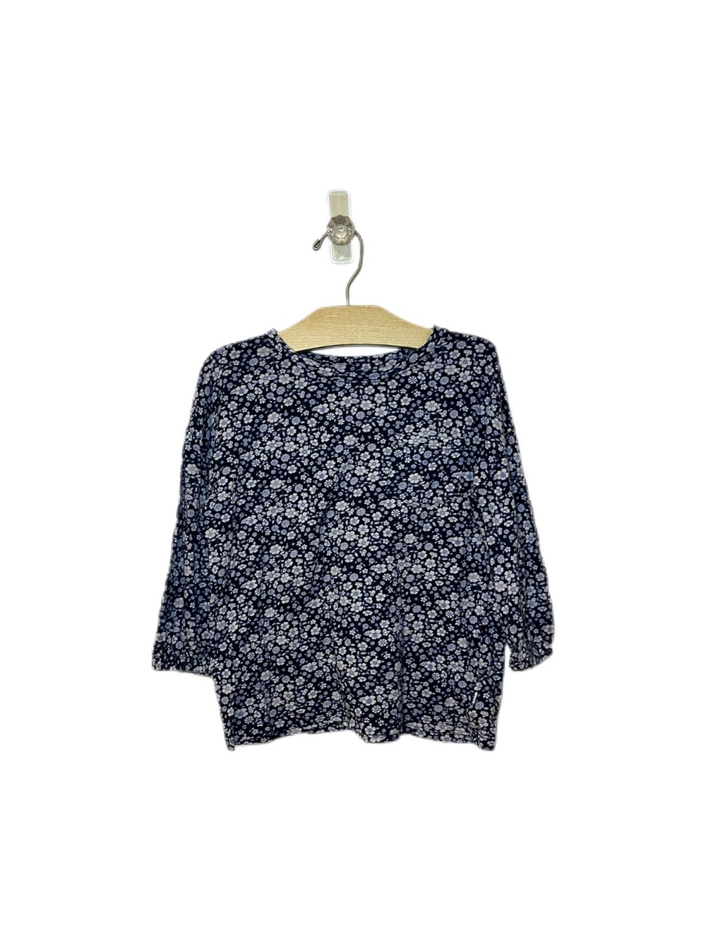 Gap Girls Small Navy Ditsy Floral Three Quarter Sleeve Tee Shirt with Pocket